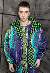 Check fleece jacket green handmade reversible chess coat