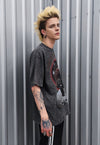 Hip-hop t-shirt rapper tee vintage wash grunge top in grey