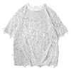 Metallic sequin t-shirt fringed top sparkle jumper party pullover glam tassels jumper fancy dress embellished going out sheer glitter tee