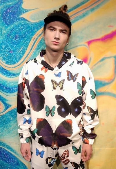 Butterfly hoodie handmade cartoon emoji pullover white