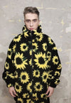 Sunflower fleece jacket handmade daisy floral faux fur coat