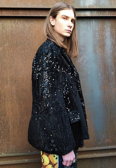 Sparkly blazer sequined luminous shiny jacket in black