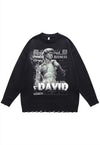 David statue sweater ripped jumper grunge knitted top grey