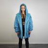 Neon blue fur coat luxury trench fluorescent psychedelic overcoat shaggy rave bomber festival luminous party jacket custom catwalk peacoat