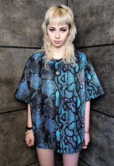 Snake print t-shirt handmade python tee punk top in blue