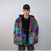 Tiedye hooded faux fur jacket leopard coat rainbow trench animal print bomber fuzzy cheetah fleece festival puffer burning man overcoat pink