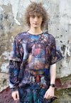 Baroque print tee handmade religion t-shirt rave top in blue