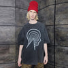 Psychedelic t-shirt skeleton print top vintage wash flame jumper Y2K hippie tee in acid grey