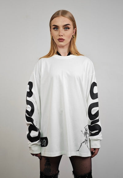 Snake t-shirt white python print long sleeve top grunge tee