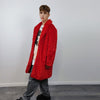 Red faux fur longline coat shaggy trench bright raver bomber fluffy winter fleece festival jacket burning man coat