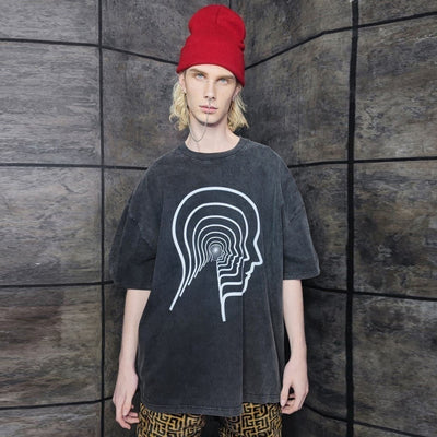 Peace sign t-shirt graffiti top hippie jumper vintage wash pullover pop art tee in acid grey