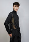 Mesh top black sheer turtleneck sweatshirt transparent top