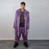 Shaggy faux fur joggers winter raver neon pants fluffy skiing trousers mountain fleece overalls festival bottoms burning man pants in purple