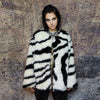 Collarless faux fur jacket fluffy zebra coat stripe bomber