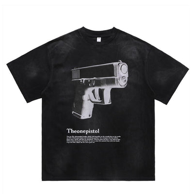 Pistol t-shirt retro gun print tee grunge punk top in black