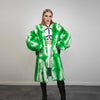 Green tie-dye coat faux fur neon shaggy trench abstract pattern overcoat bright rave bomber detachable festival jacket acid salad peacoat