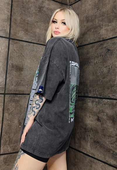 Cyber punk t-shirt premium vintage wash grunge tee in grey