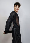 Sheer top transparent mesh jumper see-through long tee black