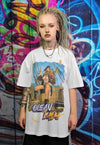 Pirate print t-shirt Y2K sailing tee ship retro top in white