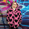 Heart fleece coat handmade 2 in1 detachable rave jacket pink