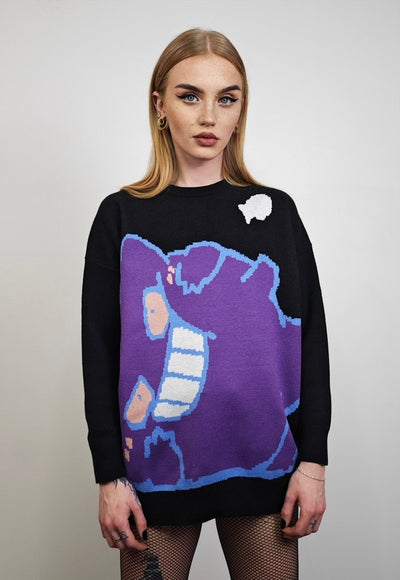 Pokemon print sweater monster cartoon knitwear jumper black