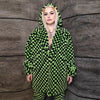 Check fleece coat handmade 2in1 faux fur trench in green