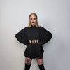 Cut out shirt long sleeve geometric hole top mesh blouse see-through oversize gothic top bondage sweatshirt crotchet jumper in black