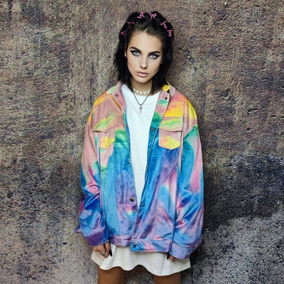 Rainbow jacket abstract print velvet bomber soft coat pink