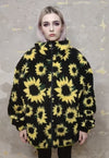 Sunflower fleece jacket handmade daisy floral faux fur coat