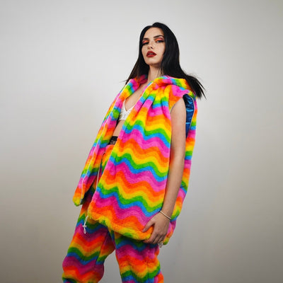 Rainbow fleece jacket psychedelic hood festival glitch rave bomber unicorn carnival overcoat LGBT jumper gay pride pullover burning man top
