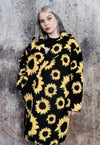 Daisy fleece jacket sunflower floral trench retro coat black