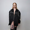 Futuristic shirt faux utility top catwalk blouse punk rocker jumper shoulder padded gothic pullover button up gorpcore sweat in black