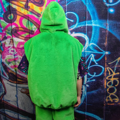 Green fleece jacket handmade detachable fluffy bomber fluorescent faux fur premium raver coat in bright neon techno green