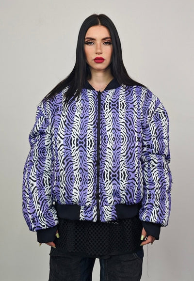 Zebra stripe varsity jacket geometric reversible 4in1 bomber