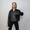 Cropped faux leather blazer utility PU bomber gorpcore jacket rocker varsity jacket retro 90s coat grunge college bomber going out in black