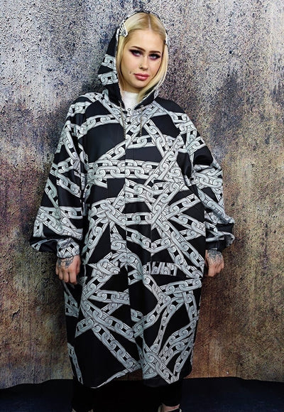 Chain print jacket handmade barbered wire windbreaker black