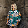 Cow bomber handmade detachable zebra puffer devil horn jacket animal print coat reversible jacket in green white stripe