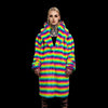 Rainbow coat hooded Gay pride trench striped rave bomber detachable fleece fluorescent festival bomber removable sleeves burning man jacket