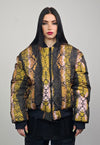 Snake print varsity jacket brown python reversible bomber