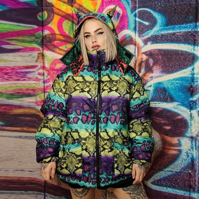 Snake bomber reversible python jacket tiedye graffiti puffer