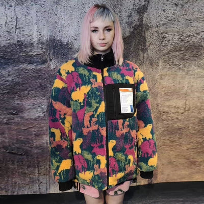 Rainbow fleece jacket Reversible tie-dye print bomber pink