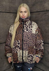 Leopard fleece jacket handmade reversible animal bomber blue