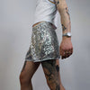 Silver sequin shorts glitter pants sparkle elastic waist party trousers glam rock short joggers embellished bottoms in grey metallic