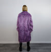 Shaggy faux fur lavender coat long neon trench bright raver bomber fluffy winter fleece luminous festival jacket burning man overcoat purple