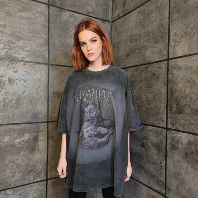 Krampus t-shirt premium vintage wash horror movie tee mythological creature Gothic top in acid grey