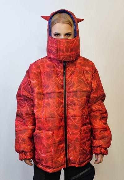 Thunder bomber reversible rave jacket detachable puffer red