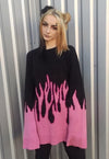 Flame knitwear sweater Korean top fire burning jumper pink