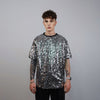Silver sequin t-shirt glitter top sparkle jumper party pullover glam rock jumper fancy dress embellished going out metallic tee shiny grey