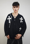 Cross patch cardigan knitted ripped jumper distressed top