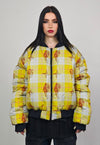 Tattoo print varsity jacket yellow check reversible bomber